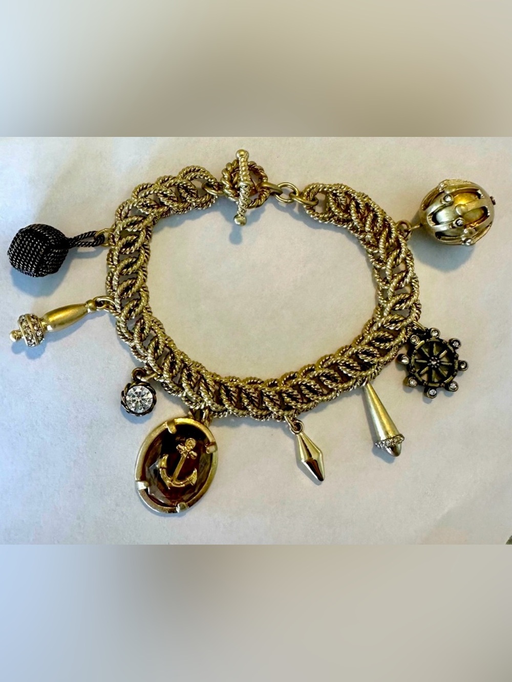 Banana Republic Nautical Charm Bracelet Anchor Ship Wheel Gold